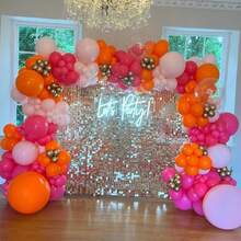 127pcs Orange And Magenta Themed Balloon Arch Set, Includes Orange, Magenta, Pink, Gold, And Glitter Foil Latex Balloons. Perfect For Birthday Parties, Baby Showers, Anniversaries, Proposals, Wedding Decorations, And All Kinds Of Party Decorations. - Multicolor - View 5