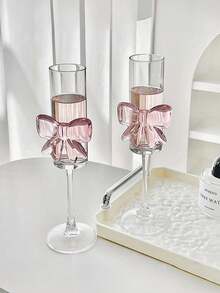 1pc Elegant Bowknot Pink Wine Glass, Creative High-End Stemware, Suitable For Parties, Restaurants, Bars, Cafes, Dessert Shops, Weddings, Bridal Shower Gifts