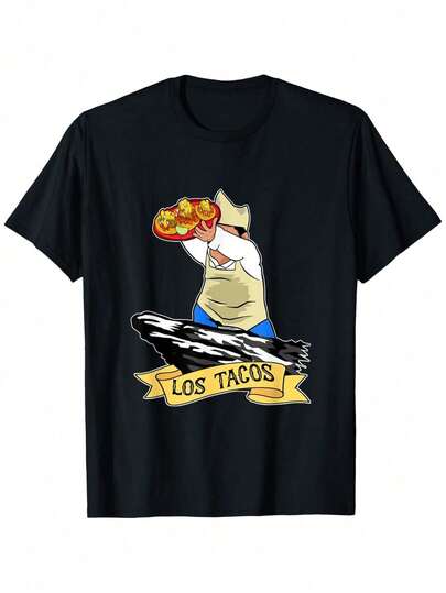 Camiseta Divertida de Tacos al Pastor - 100% Algodón, Manga Corta Casual con Estampado de Camión de Tacos y Maracas, Diseño de Chef con Sombrero Mexicano, Tallas S-XXXL para Fiestas Temáticas Mexicanas y Atuendo Casual (Estilo Logo de Los Tacos)