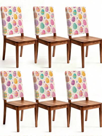 1pc/2pcs/4pcs/6pcs Easter Colorful Floral & Egg Pattern Double-Sided Print Removable Washable Chair Back Cover, Simple & Comfortable Chair Slipcover, Creative Decor For Dining Room, Living Room