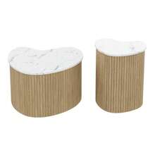 Table basse minimaliste moderne, aspect marbre, aspect bois, table d'appoint de style scandinave, table de salon multifonctionnelle - Blanc - Voir 12