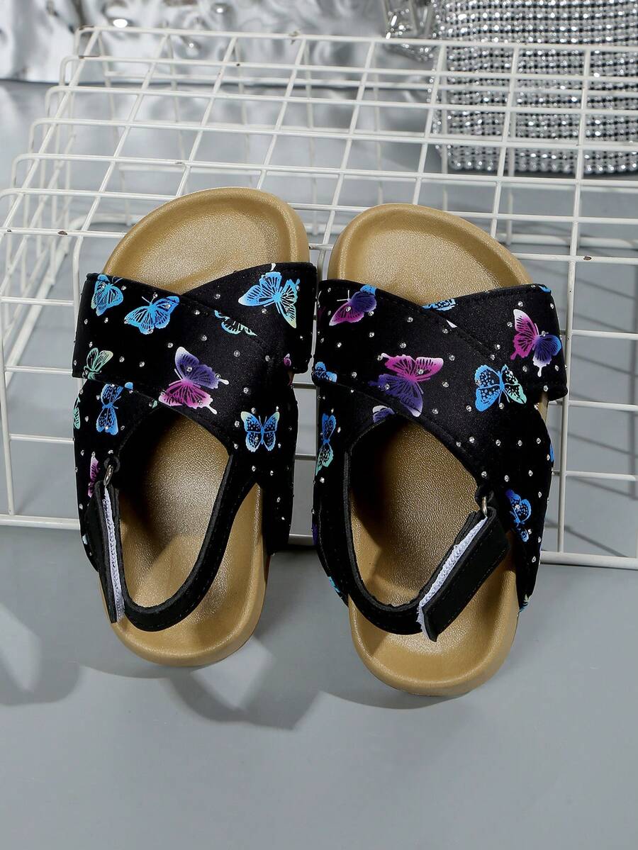 1双女婴夏季露趾魔术贴蝴蝶结平底凉鞋