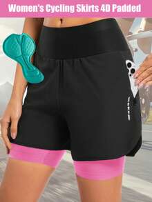 Qualicos Women's Cycling Shorts Skirt, Quick-Dry Breathable 2-In-1 Tight Shorts (With Gel Pad), High Waist Mountain Bike Sports Shorts Skirt - Watermelon Pink - View 1