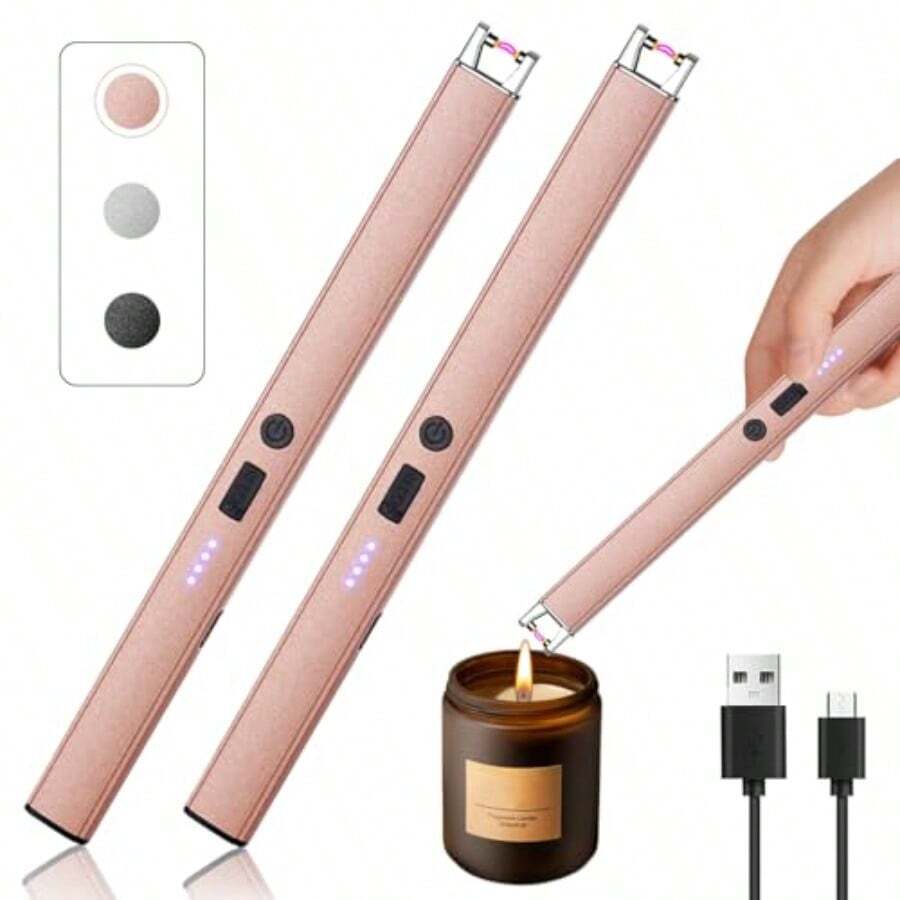 mhj2PCS Encendedor Electrónico Encendedor Eléctrico Recargable Sin Llama Encendedor Plasma  y Portátil Encendedor Arco Eléctricos para Encender Velas Gas Barbacoa Fuegos Artificiales Oro Rosasleeping Bags - Ororosa - Ver 1