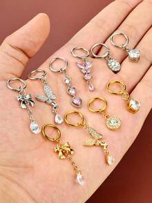 2件套14G 316L不锈钢时尚蝴蝶结心形立方氧化锆肚脐环，可爱日常肚脐饰品，女士肚脐环套装，粉色/白色/蓝色，杆长10毫米