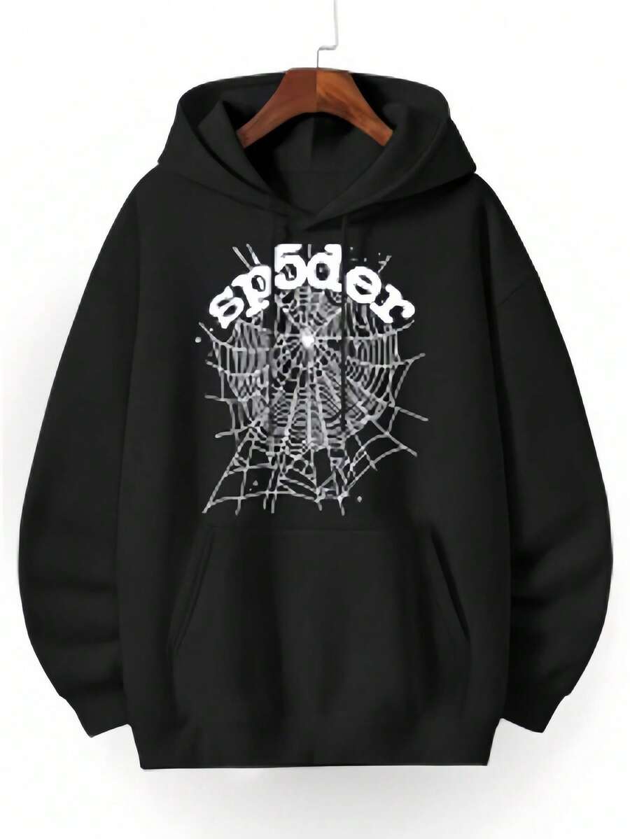 Oversized Hoodie For Women, Spider - Web Graphic, Cotton, Comfort For Fall And Halloween - màu đen - Xem 1
