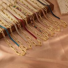 1pc 18K Gold Plated Stainless Steel Women's Necklace With Rhinestones, Fashionable High-End, Suitable For Parties And Dates, Bohemian Style Accessory - Yellow Gold - View 11