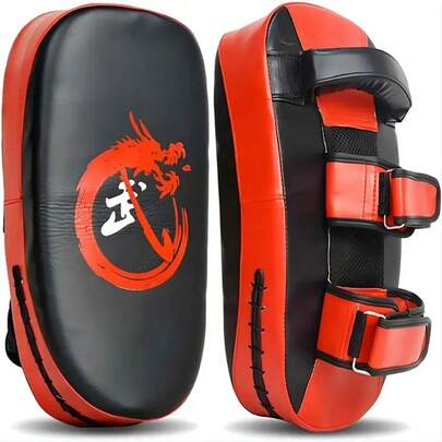1pc Curved Foot Target, Designed For Muay Thai And Boxing, Made Of Thickened Artificial Leather, Martial Arts Training Equipment, With Red, Black And White Geometric Patterns, Ergonomic Design, Suitable For Sparring And Practice, Kickboxing Training Gear, Applicable For Boxing Training, Martial Arts, Sports Accessories, Fitness Equipment, Indoor Sports, Home Workout, Stress Relief, Gifts For Men And Women, Sports Gifts