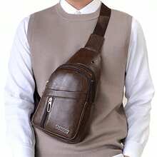 Men's Multi Layer Single Shoulder Bag Outdoor Leisure Crossbody Bag Chest Bag Black Brown Khaki - 棕色 - 查看 2