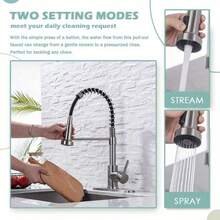 Kitchen Sink Faucets, Kitchen Faucets With Pull Down Sprayer Sus304 Stainless Steel Brushed Nickel Single Handle Single Hole Faucet For Farmhouse Rv Utility Bar Laundry Sinks - Silver - View 2