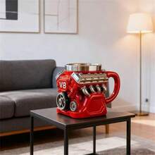 V8 Engine Model Resin Coffee Mug With Inner Liner, High-End Mechanical Desk Decor For Car Enthusiasts | Unique V8 Coffee Mug Gift Idea For Men, Durable And Leak-Proof Office Or Home Use (Red V8) - 紅色 - 查看 4