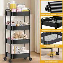 TendenciaCarrito Organizador Carrito De Almacenamiento Carrito Organizador Metal Multiusos De 4 Niveles Ruedas 360 °   Con 4 Ganchos Y 4 Vasos De Almacenamiento Color NegroCalidad premium - Blanco - Ver 3