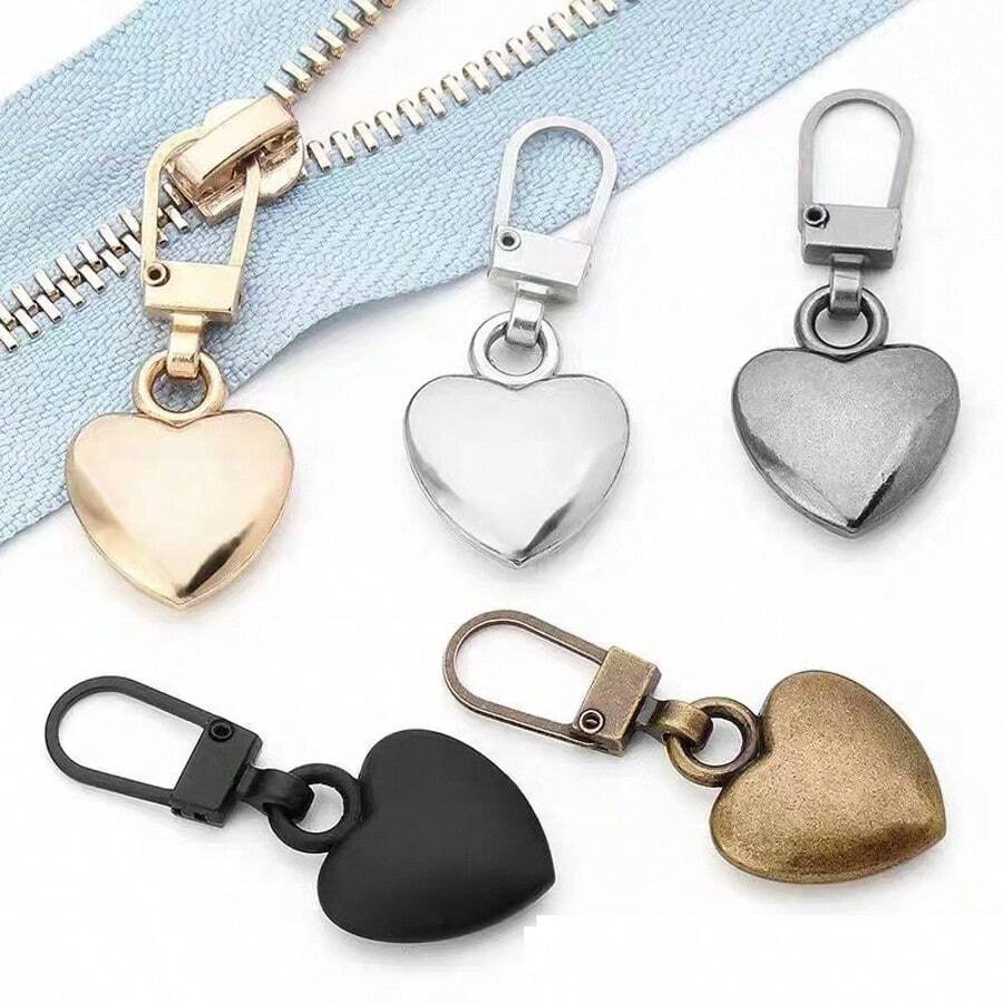 5pcs Heart-Shaped Multi-Functional Metal Detachable Zipper Pulls Replacement Zipper Sliders Repair Kit, For Luggage, Handbags, Backpacks, Jackets - Multicolor - View 1
