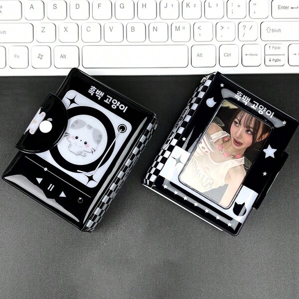 1pc K-Pop Photo Card Album, PU Material Music Black Cat Photo Card Holder, Cute Ins-Style 3-3.5in Photo Card Book, Suitable For Star Album Cards, Anime & Game Peripherals Card Storage & Protection