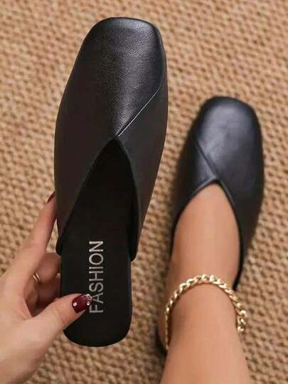 1 Pair Women's Lightweight Slip-On Mule Slippers, Closed Toe Backless Sandals For Summer