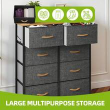 Chest Of Drawers With 8 Drawers,Bedroom Drawers, Fabric Dresser With Wood Top,Drawer Storage Unit For For Bedroom, Living Room, Kids Room