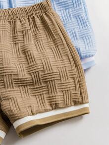 4pcs/Set Infant Boys' Summer New Textured Fabric Letter Print Round Neck Vest And Shorts Casual Fashion Outfit - Multicolor - View 6