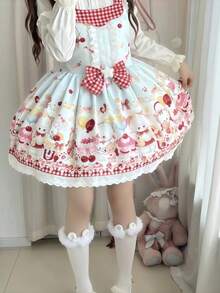1pc Lolita Style Sweet & Cute Bib Dress, Only Includes Dress, Lolita Costume For Holiday Party, Performance, Valentine's Gift, Suitable For Daily & Holiday Wear Halloween Spring - Multicolor - View 17