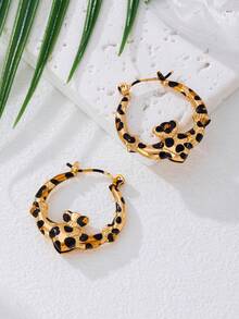 1 Pair Fashionable Minimalist Versatile Metal Leopard Print Heart Hoop Earrings, Suitable For Teenage Girls Daily And Festival Outfits - Multicolor - View 1