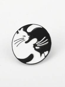 Black & White Kitten Hugging Cartoon Couple Brooch With Tassel Decor - Multicolor - View 2