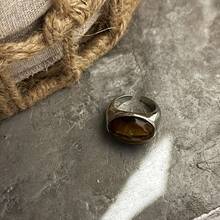 1 Piece Oval Ring High-End Elegant Vintage Versatile Open Ring - Gold Obsidian Ring - View 6
