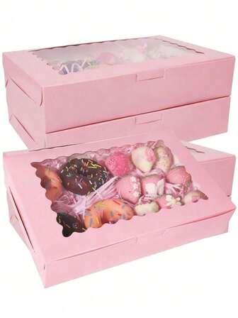 10Pcs/1Pc Pink Bread Box With Window,11.81 X 7.87 X 2.36 Inches (Approximately 30x20x6 CM), Large White And Pink Cookie Box, Automatic Pop-Up Candy Box, Suitable For Pies, Cakes, Muffins, Doughnuts And Pastries, Party Festivals, Weddings, Birthdays, Anniversaries, Bridal Gift Parties, Valentine's Day, Valentine's Day Parties Valentine's Day Gifts, Romantic Atmosphere Decor