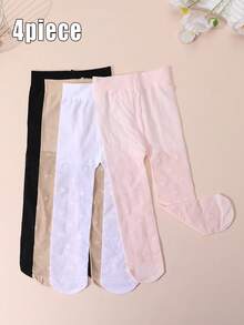 4双装女婴甜美可爱提花透气连裤袜，婴儿防勾丝防蚊虫舞蹈袜，春夏款