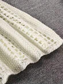 女士纯色镂空罗纹打孔沙滩居家度假大码短袖透明长袖休闲纽扣衬衫【返校季】 - 白色 - 查看 6