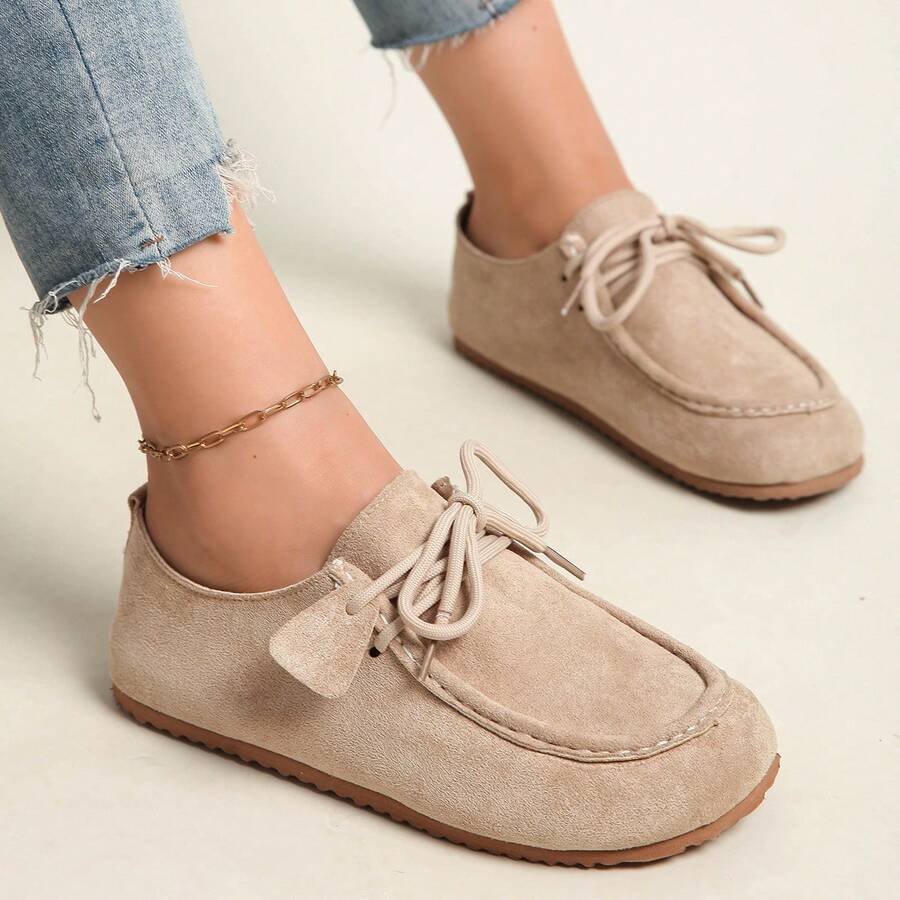 Nuevos zapatos de otoño de talla grande para mujer, zapatos sencillos de suela suave, zapatillas informales planas y versátiles con cordones - Caqui - Ver 1