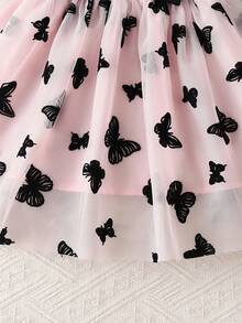 Baby Girls' Casual Dress, Simple Ribbed Splice Butterfly Mesh Patchwork Dress, Cute - Black - View 5