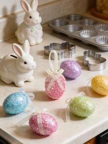 10个装 - 复活节闪光彩蛋装饰品，复活节彩蛋，彩色金属丝复活节彩蛋装饰，弹簧泡沫彩蛋挂饰，适用于复活节树、家庭聚会、DIY手工、篮子DIY、复活节派对礼物、桌面装饰 - 彩色 - 查看 9
