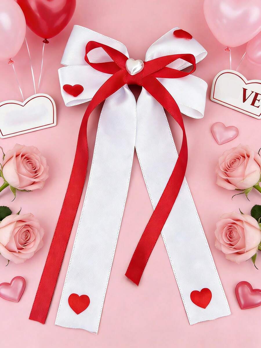 1-2件/套 女孩情人节红色爱心珍珠蝴蝶结发夹，可爱发饰头饰，高端质感 - 彩色 - 查看 1