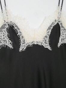 DEEKA 夏季新款女士时尚性感撞色蕾丝缎面吊带背心 - 黑色 - 查看 7