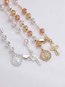 1pc Women's Bracelet, Fashionable Shiny Religious Style Handmade Silver Beaded Bracelet, Guadalupe Virgin Mary Cross Bracelet, Christmas Gift/Gift For Wife/Mother/Lover/Birthday Gift (Christian Gift) - Beaded Bracelet - View 5