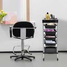 SENDERPICK Multi-Functional Salon Trolley Hairdressing Shelf With Wheels Salon Trolley 6-Tier Drawer-Type - White and Black - View 1