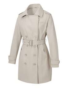 Giolshon Women's Mid-Length Windbreaker Coat With Pockets For Spring And Autumn Commute - White - View 3