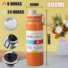 800ml/1000ml Stainless Steel Thermal Bottle For Hot And Cold Drinks With Sporty Handle - Orange - View 7