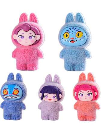 5pcs Cartoon Character K-POP Figurines, Cute Decor Ornaments Suitable For Desktop, Car, Holiday Party Gifts, Collectible Toys, Handmade Set