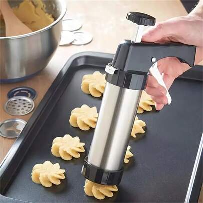 22PCS Cookie Embosser - Cream Glazing Gun, Bean Paste Glazing Mouth Set, Including 13 Mold Plates+8 Coating Heads+1 Pressing Gun, Suitable For Making Donuts, Cream Cakes, Etc., Essential Kitchen Tools For Christmas And Valentine's Day Baking, No Need For Electricity, Manual Operation, Perfect Gift Choice