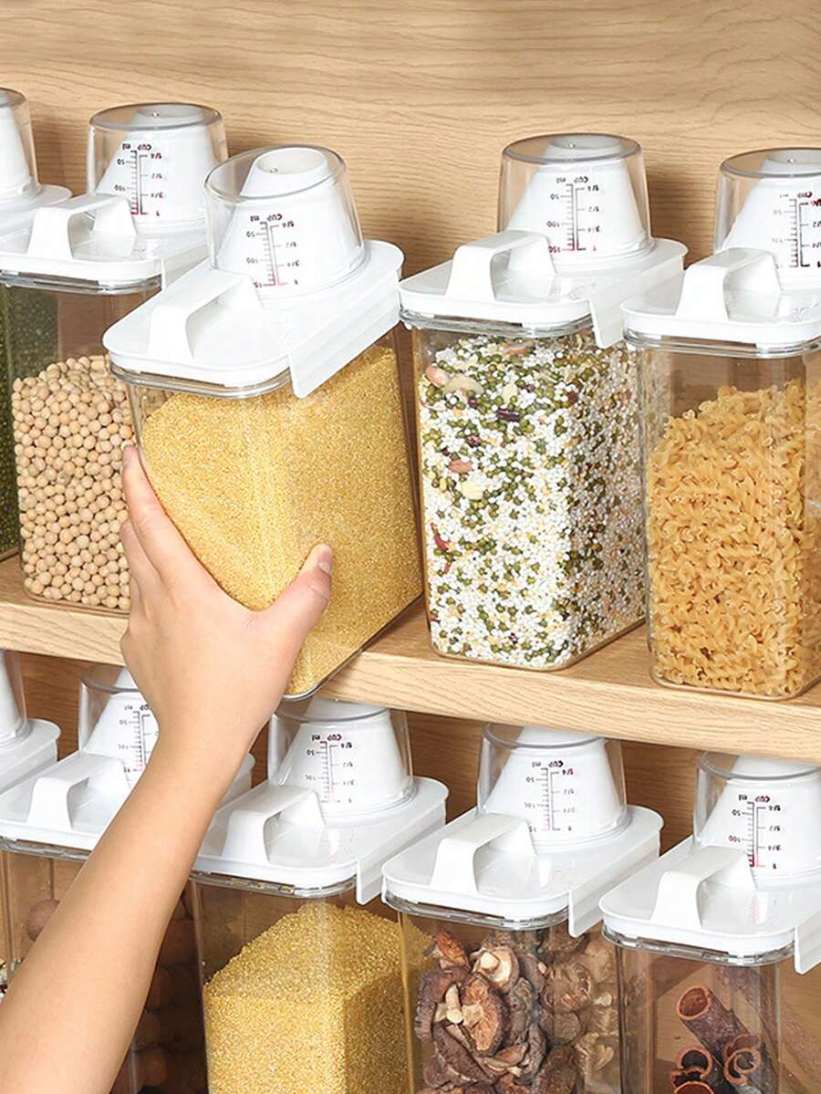 1pc Kitchen Storage Canister, Airtight Sealed Food Storage Container With Lid, Portable Leak-Proof Pantry Box For Grains, Nuts, Flour And Rice, Kitchen Organization Accessory