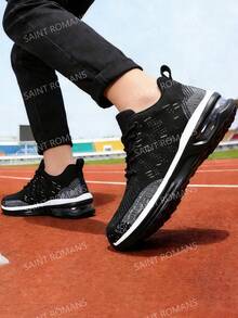 Zapatos deportivos con amortiguación de aire para hombres, zapatos de tenis para hombres, zapatos deportivos elegantes con bloques de color para hombres, zapatos para correr transpirables y antideslizantes para hombres, adecuados para fitness, deportes y viajes. - Negro - Ver 4