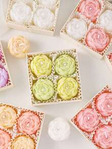 Set de regalo de 4 piezas/1 set de velas aromáticas de rosa, velas florales románticas hechas a mano de cera de soja, velas de aromaterapia sin humo, adecuadas para dormitorio, entrada, sala de estar, mesa, patio exterior, regalos de cumpleaños y fiestas, regalos, recuerdos, regalos del Día de San Valentín, decoración de bodas - Multicolor - Ver 2