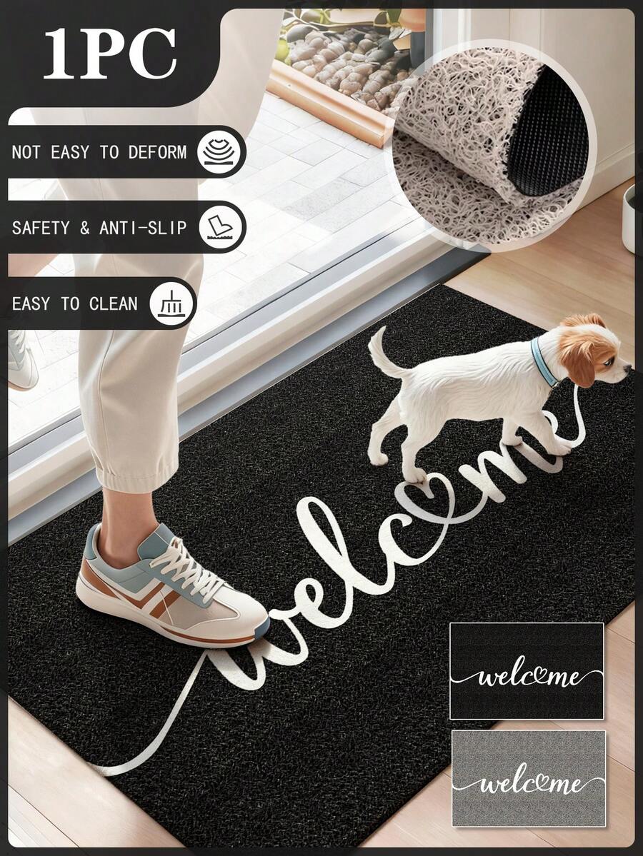 1pc 2800GSM Thick Chenille Welcome Mat, Non-Slip Durable Doormat For Home Entryway, Pet Friendly, Large Size Entrance Rug, Black Welcome Carpet, Home Decor, Washable, Suitable For Hallway, Living Room, Bedroom