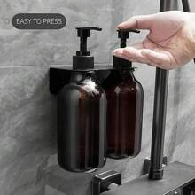 Shampoo And Conditioner Dispenser Set Wall Mount, 3Pack Refillable No Drill Shampoo Bottles For Shower With Labels 17oz Drill Free Body Wash Dispensers For Bathroom Shower Soap Bottles Black Pump - Amber - 查看 8