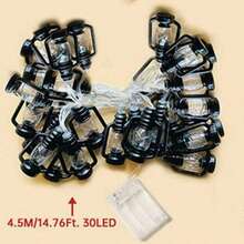 1pc 10/20/30/40 LED Black Lantern String Lights, Size Options: 59.05in/118.11in/177.16in/236.22in, Mini Oil Lamp Style String Lights, Suitable For Indoor Outdoor Patio Garden Holiday Home Party Camping Decor - 黑色 - 查看 12