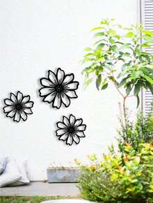 3件套金属花卉墙饰，户外花园艺术金属室内外围栏悬挂装饰，适用于家居、客厅、卧室、庭院、露台、门廊 - 黑色 - 查看 9