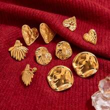 6-Piece Set Of 304 Stainless Steel 18K Gold-Plated Round Embossed Heart-Shaped Polished Earring Findings Women's Stainless Steel Jewelry Earring Components DIY Jewelry Accessories Earring Findings