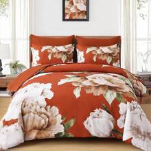 7 Piece Burnt Orange Floral Comforter Set Full/Queen/King Size Bed In A Bag,Flowers Printed On Light Comforter Set With Sheets, Soft Microfiber Botanical Bedding Set For Wedding Items,Home Bed Room Decor,Easter Gifts,Mothers Day Gift,All Season - Màu cam cháy-0777 - Xem 8