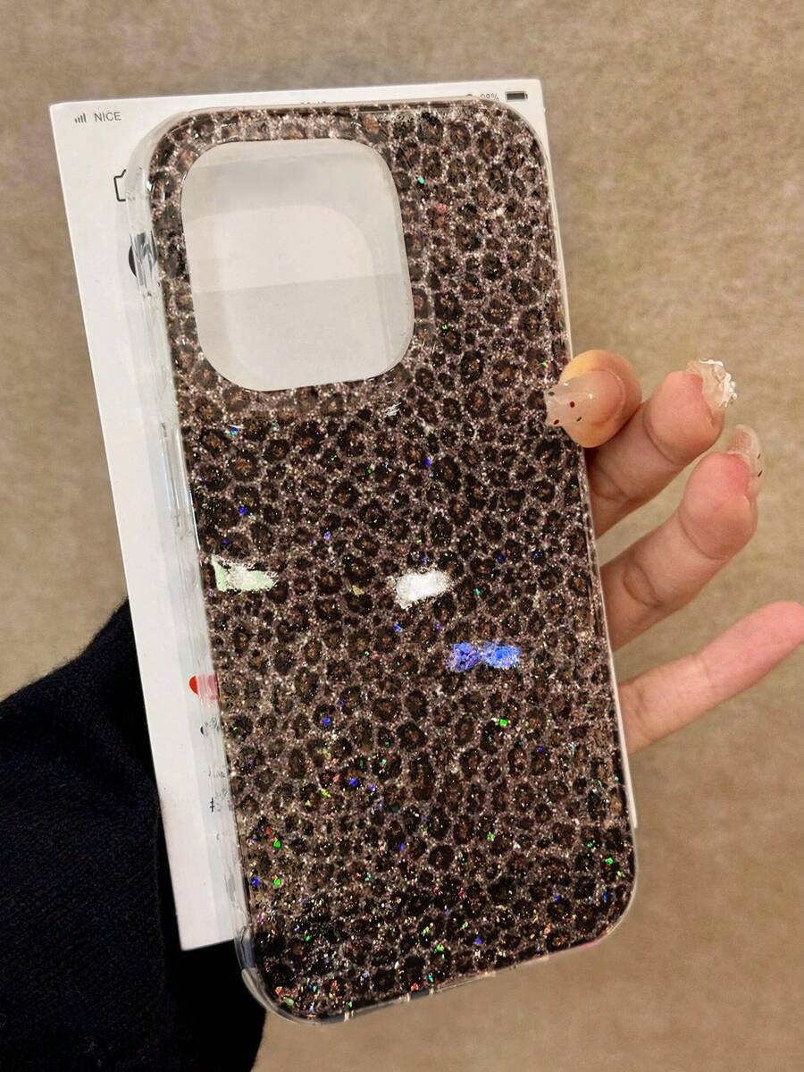 豹纹透明环氧树脂闪粉简约防摔加厚手机保护壳，兼容 17/17 Pro/17 Pro Max、16/11/16 Pro/16 Plus/16 Pro Max/16e、15 Pro Max、13/14/12/XS/XR、15 Pro Max、16 XR/7/8、16 Pro Max、15 Pro Max、12 Pro Max、13 Pro Max、14 Pro Max、13、11、12P、14、P11软壳、P12防摔、XS/XR手机壳，保护套 - 彩色 - 查看 1