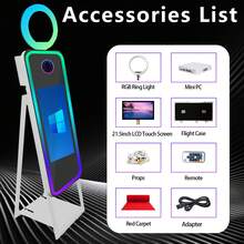 Cabina de fotos con espejo mágico de 40" con pantalla táctil de 21,5", luz de relleno y estuche de transporte, máquina de fotomatón con espejo para selfies para fiestas. - Tipo de Enchufe B USA (110-127V) - Ver 6
